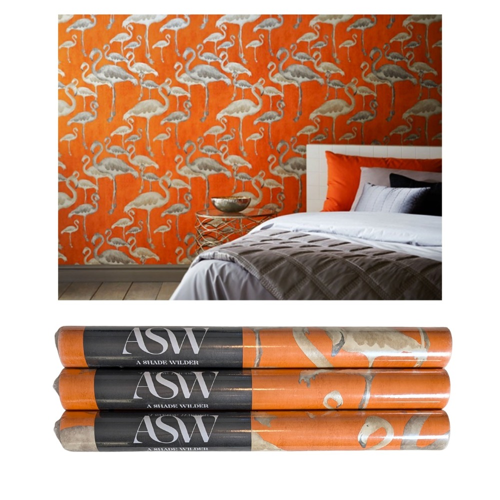 ASW‎ Flamingo Beach Calypso Orange Wallpaper x3 Rolls Same Batch C1 Feature Wall